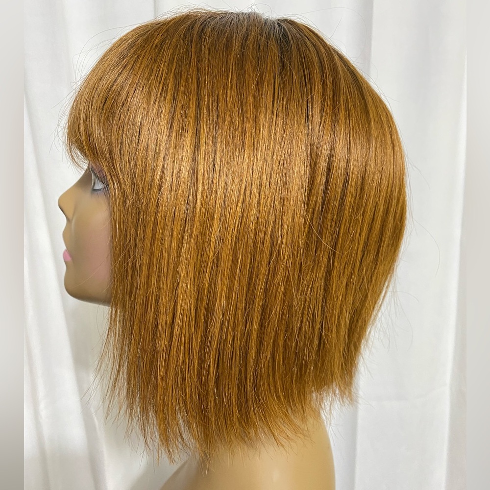 Short Ombre Honey Brown TT1B/30 Human Hair Bob Wig Bangs Glueless None Lace New